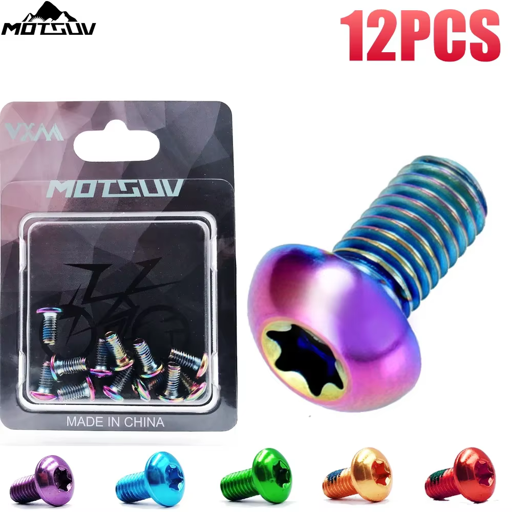 MOTSUV M5*10mm Alloy Bike Bolts Bicycle Parts Bolts 6 Colors Brake Disc Screws MTB Road Bike Disc Brake Rotor Screw 12PCS Screws
