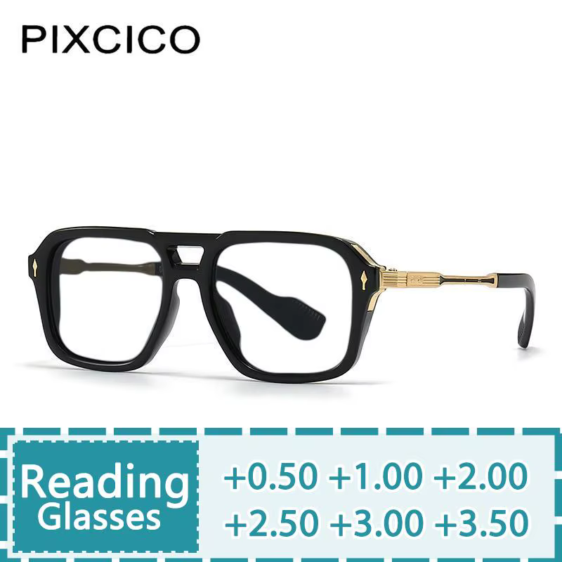 R56879 Men Vintage Pilot Reading Eyeglass Man Brand Rivet Presbyopic Glasses Dioptric +0.5 ~+3.50 Luxury Legs Clear Eyewear
