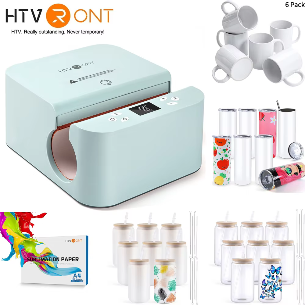 HTVRONT Automatic Mug Heat Press Machine DIY Sublimation Auto Pressure Tumbler Heat Press+11-20 OZ Sublimation Tumblers Cups