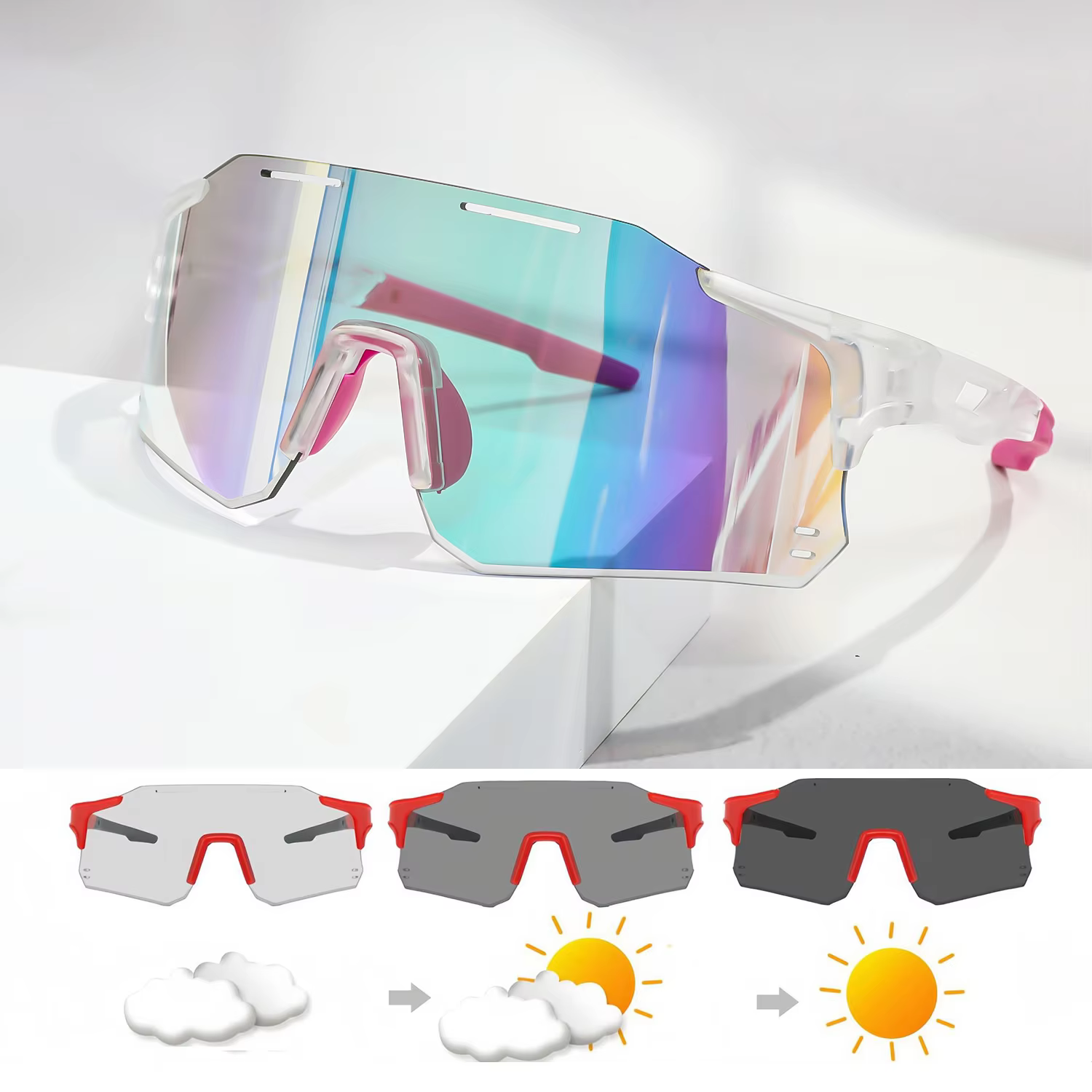 New Fashionable Outdoor Sports Color Changing Sunglasses for Men and Women, Windproof Cycling Glasses UV400