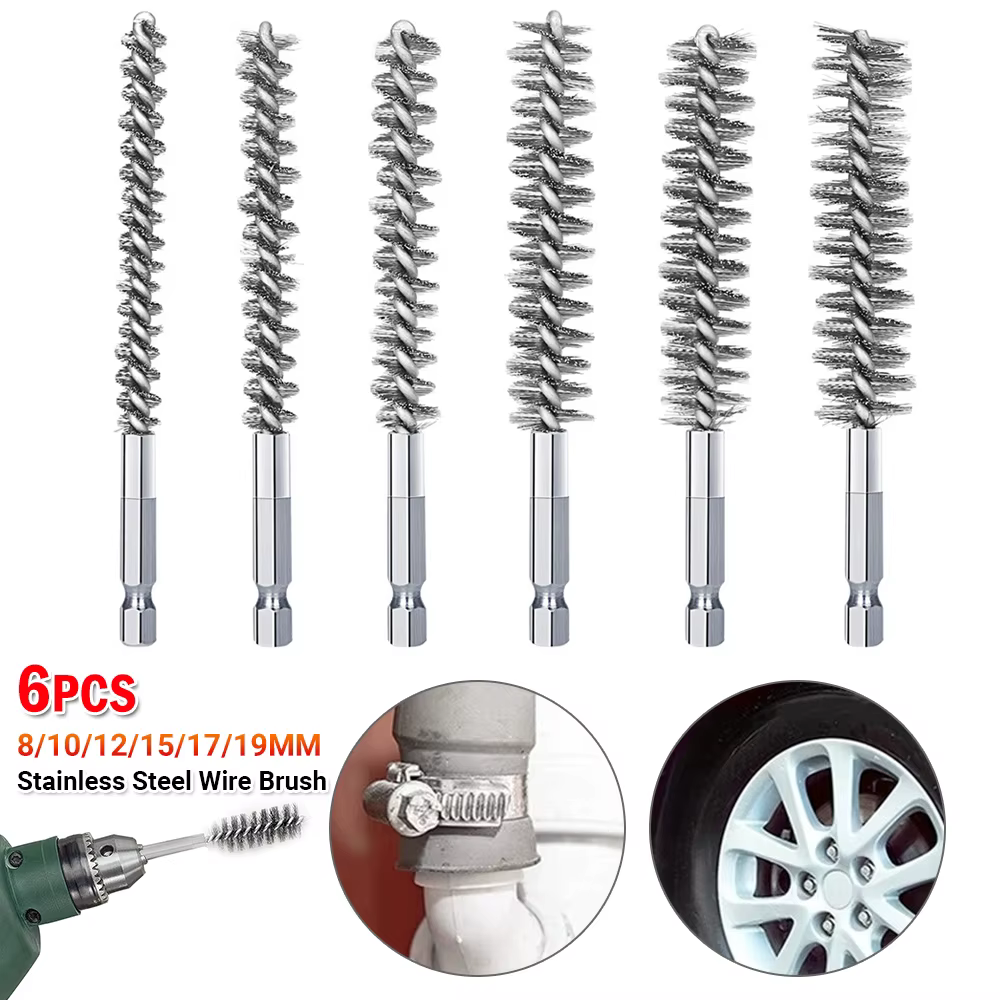 Stainless Steel Wire Brush Bore CleaningBrush 1/4" Shank For Drill Power Tool