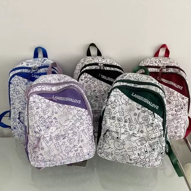 Mochila Impermeável Nylon Para Notebook Escolar Jovem Com Padrão De Grafite