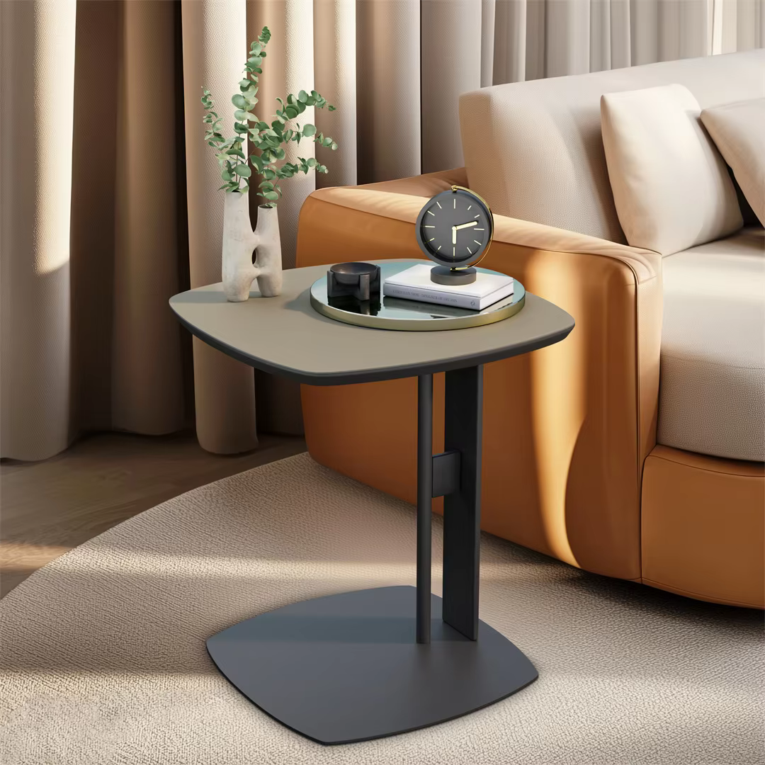 LUVODI Mid-century Retro Side Table Leisure Square Couch Accent End Table Bedside Coffee Table with Saddle Leather Tabletop