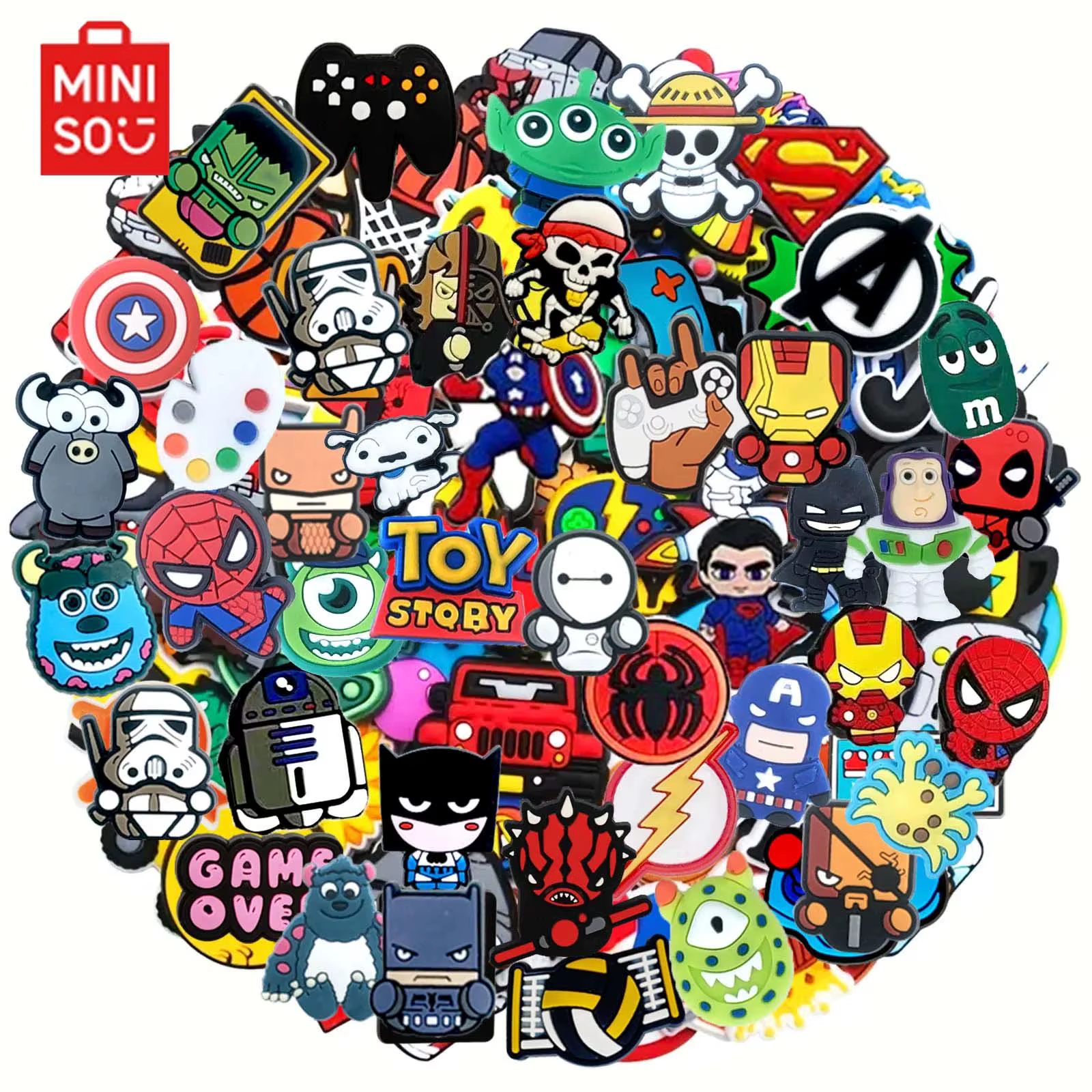 MINISO Random 15/30/50Pcs Hot Toys Marvel Series Shoe Charms For Croc Sandals, PVC Shoe Decorations Accessories Christmas Gift