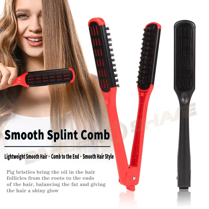 Professional Splint Comb V Shape Hair Straightener Styling Comb Flat Brush Nylon Bristles Double Sided Brush For All Hair Types