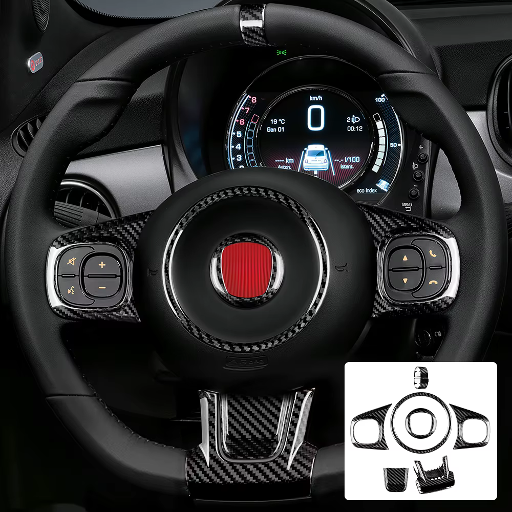 Real Hard Carbon Fiber Sticker For Fiat 500 Abarth 595 2008-2013 2014 2015 2016 2017 2018 2019 2020 2021 2022 2023 Car Interior