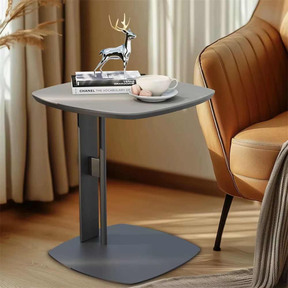 Wisfor Luxury C Table End Table Saddle Leather Top with Metal Leg, Couch Tables C Shaped Side Table for Bedroom Living Room