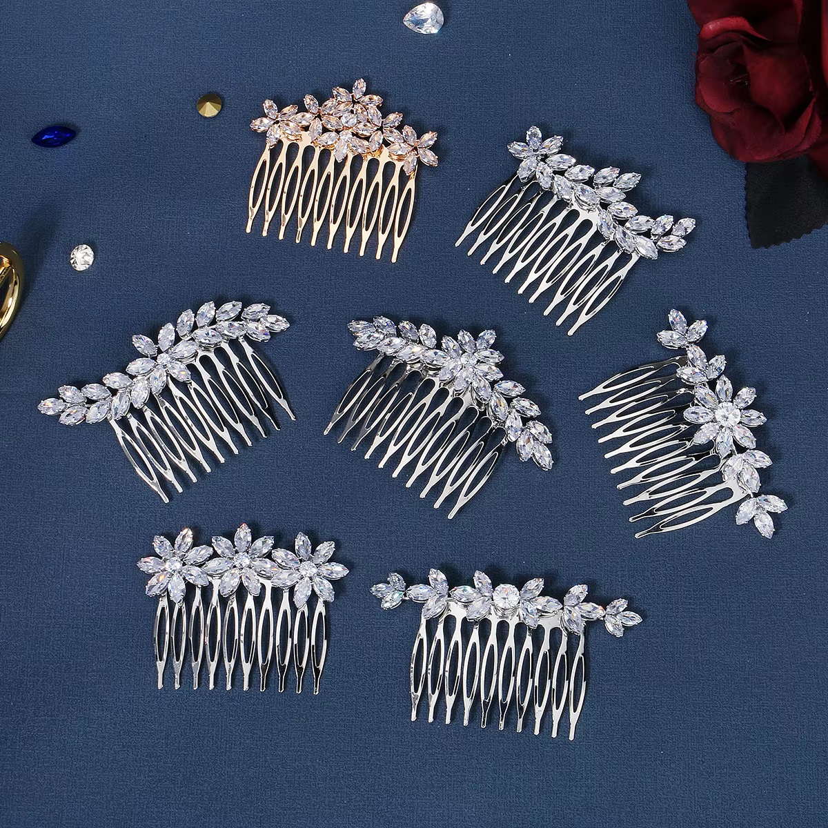 Luxury Wedding Bride Hair Combs Big Crystal Flower Cubic Zirconia Bridal Hair Comb Pin Accessories Jewelry Elegant Women