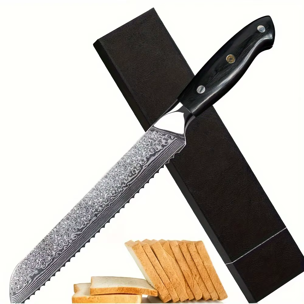 7.87 Inches This Is A Bread Knife Made Of 67 Layers Of Damascus Steel, Specially Built For The Edge Of Bread. It Is Fire-Resista