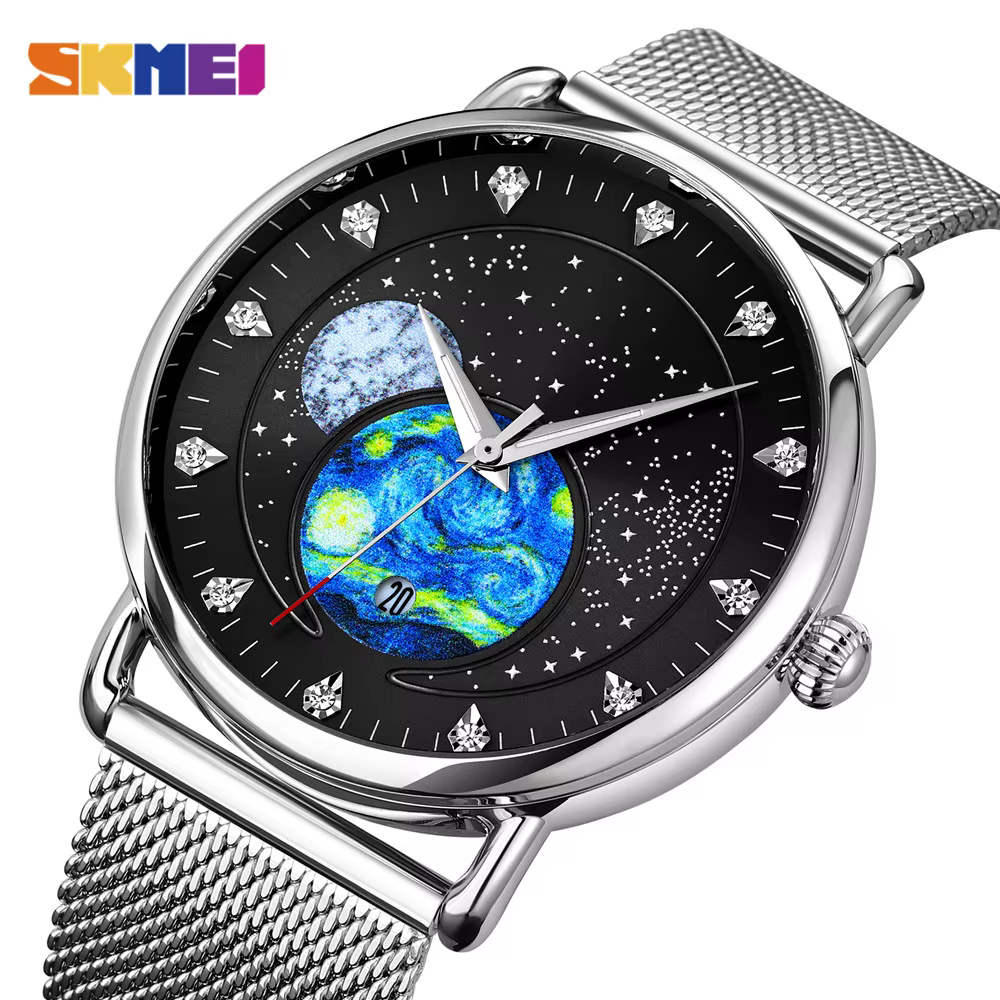 SKMEI Creative Starry Universe Dial Fashion Quartz Watch Mens Waterproof Date Wristwatches Clock Relogio Masculino 2 Style Strap