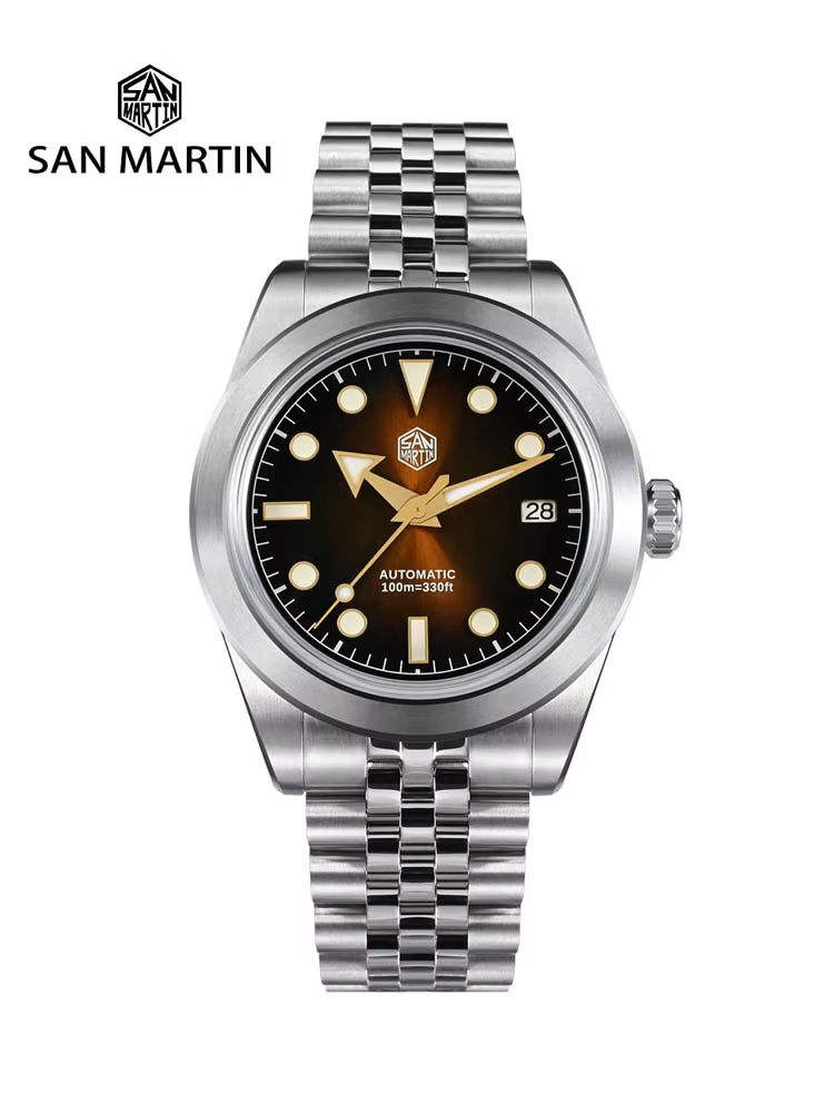 San Martin 39mm Men Sport Watch Sunray Enamel Dial NH35A Automatic Mechanical Sapphire Waterproof 100m BGW-X1 Luminous SN0053