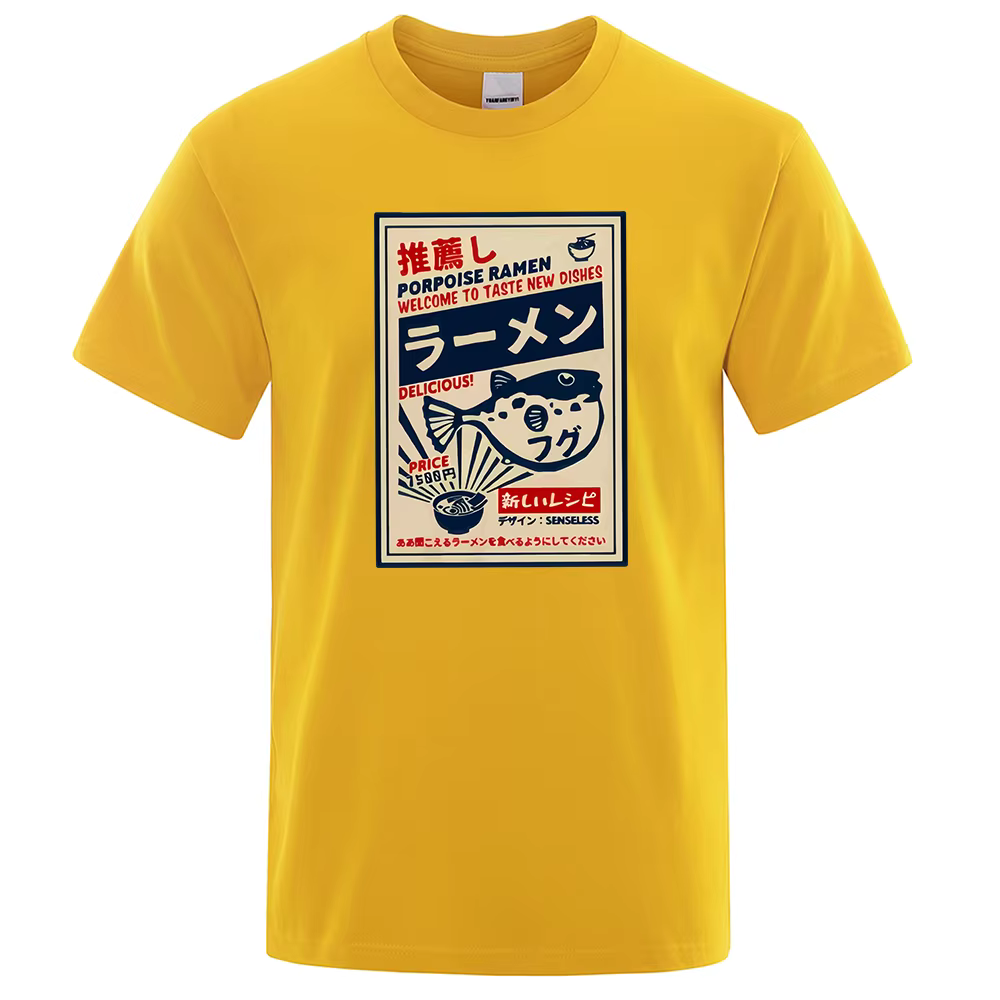 Puffer Fish Ramen Japanese Menu Poster Tshirt Men Funny Fashion Tee Clothes Comfortable Oversize T Shirt Casual Cotton T-Shirts