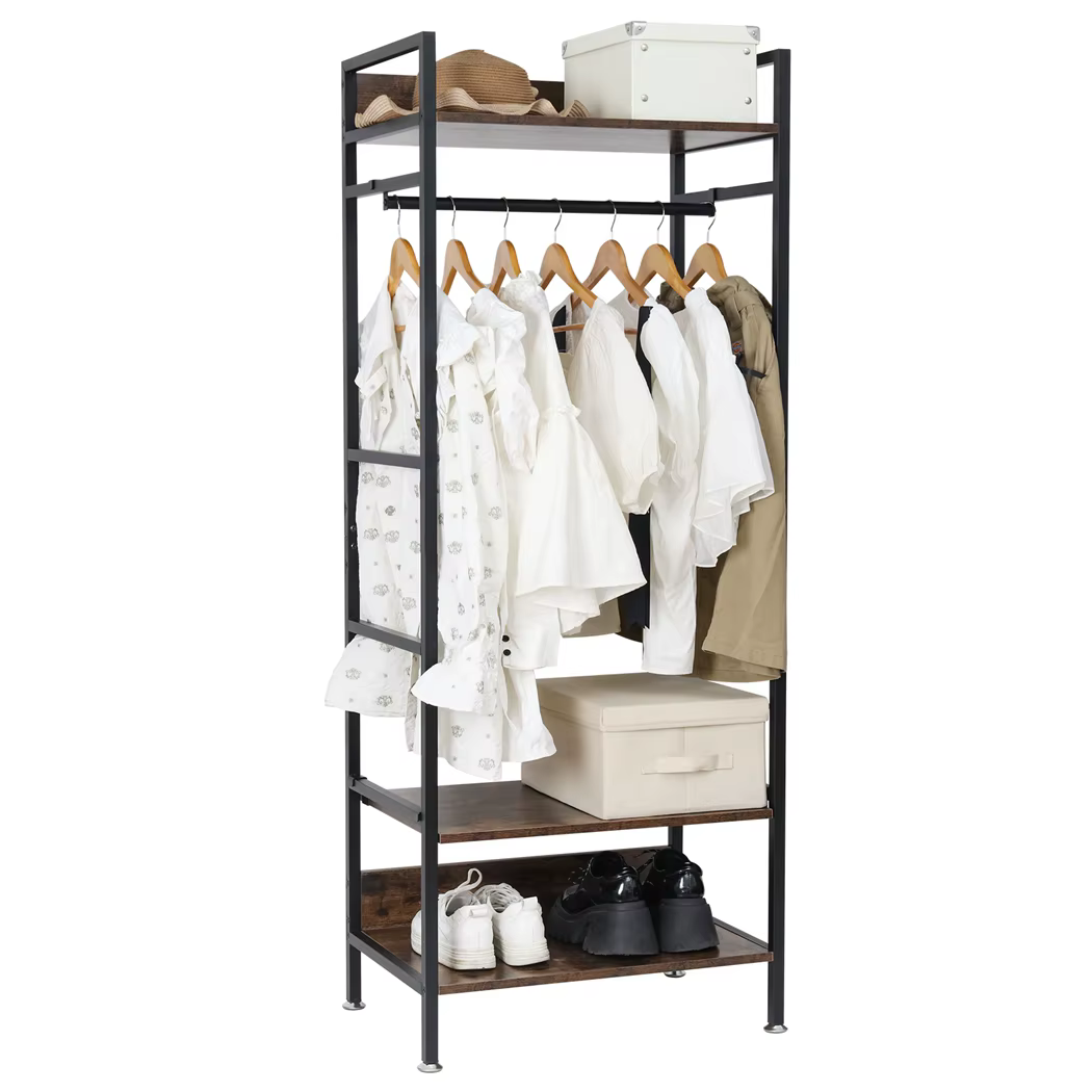 Industrial Clothes Rail Heavy Duty Coat Stand Garment Rack with 3 Tier Storage Shelf