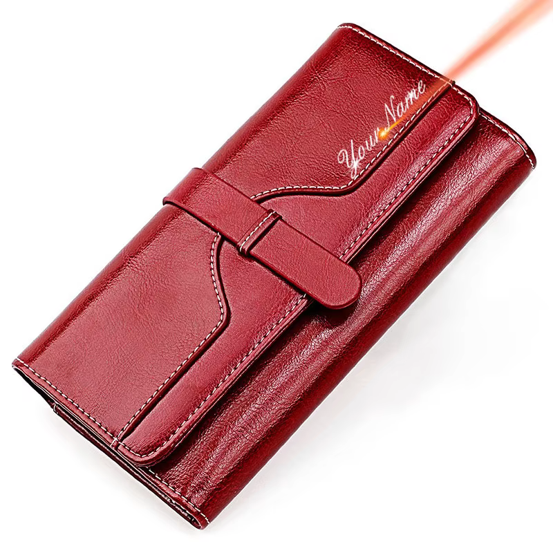 New RFID Genuine Leather Women Long Wallets Name Engraving Card Holder Female Wallet Phone Bag Coin Pocket Zipper Women Purse