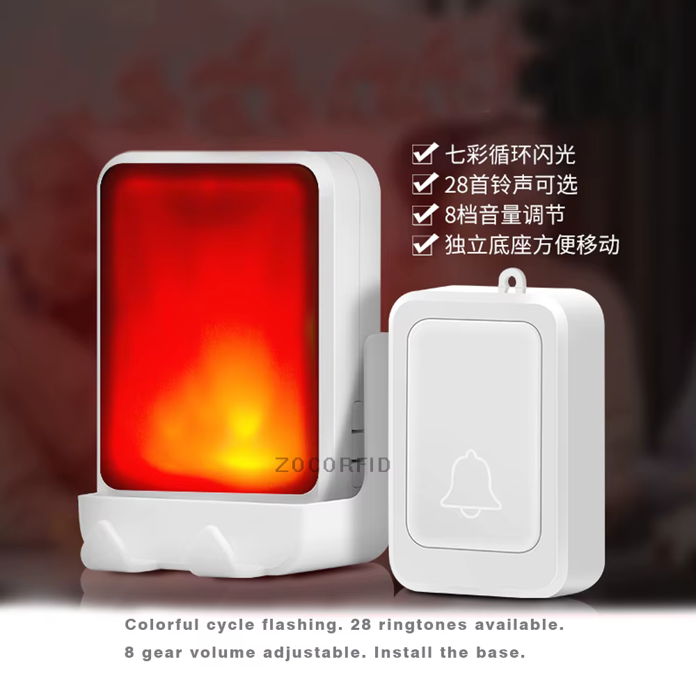 Wireless 7 Color Light Flash Changeable Music Doorbell Home Wireless Door Chime Caller Elderly/Deaf Hard of Hearing Favorite