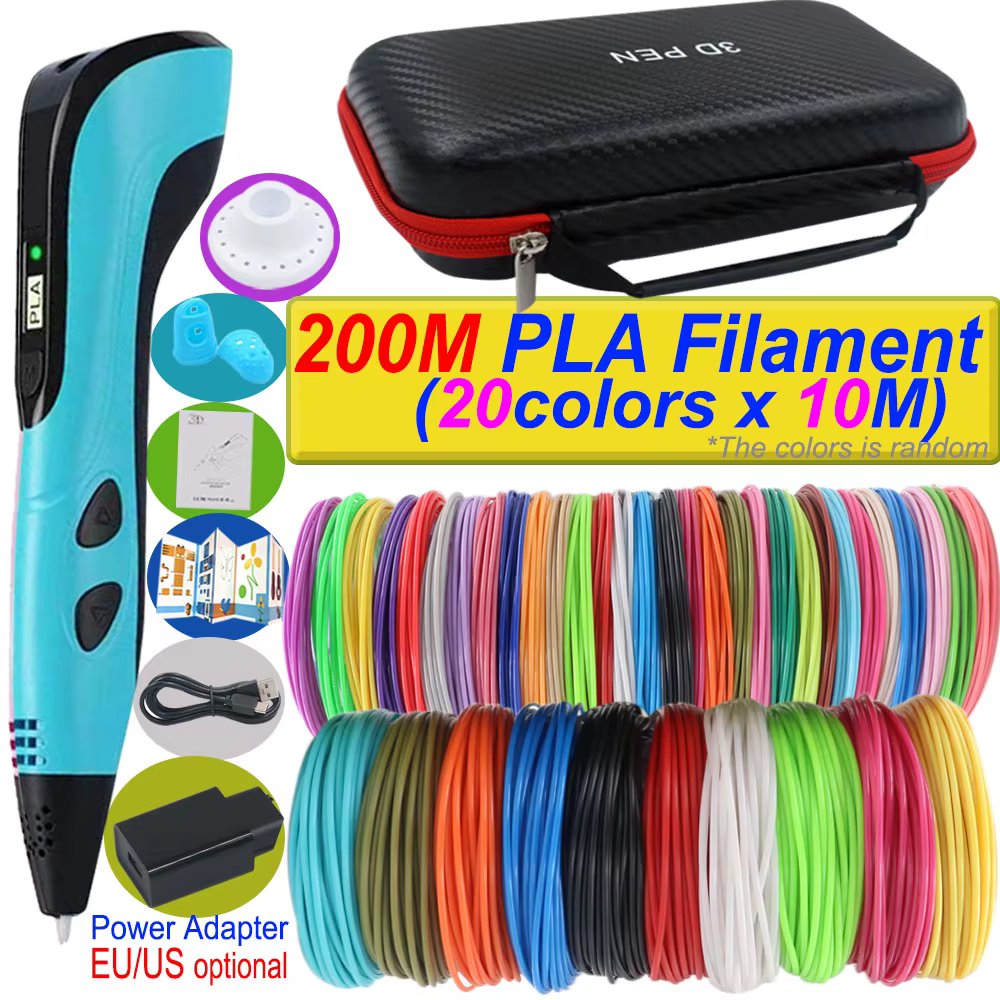 2024 New 3D Printing Pen DIY Three-dimensional Painting Children Toys With LCD Screen Power Adapter 200M PLA Filament Toys Gift
