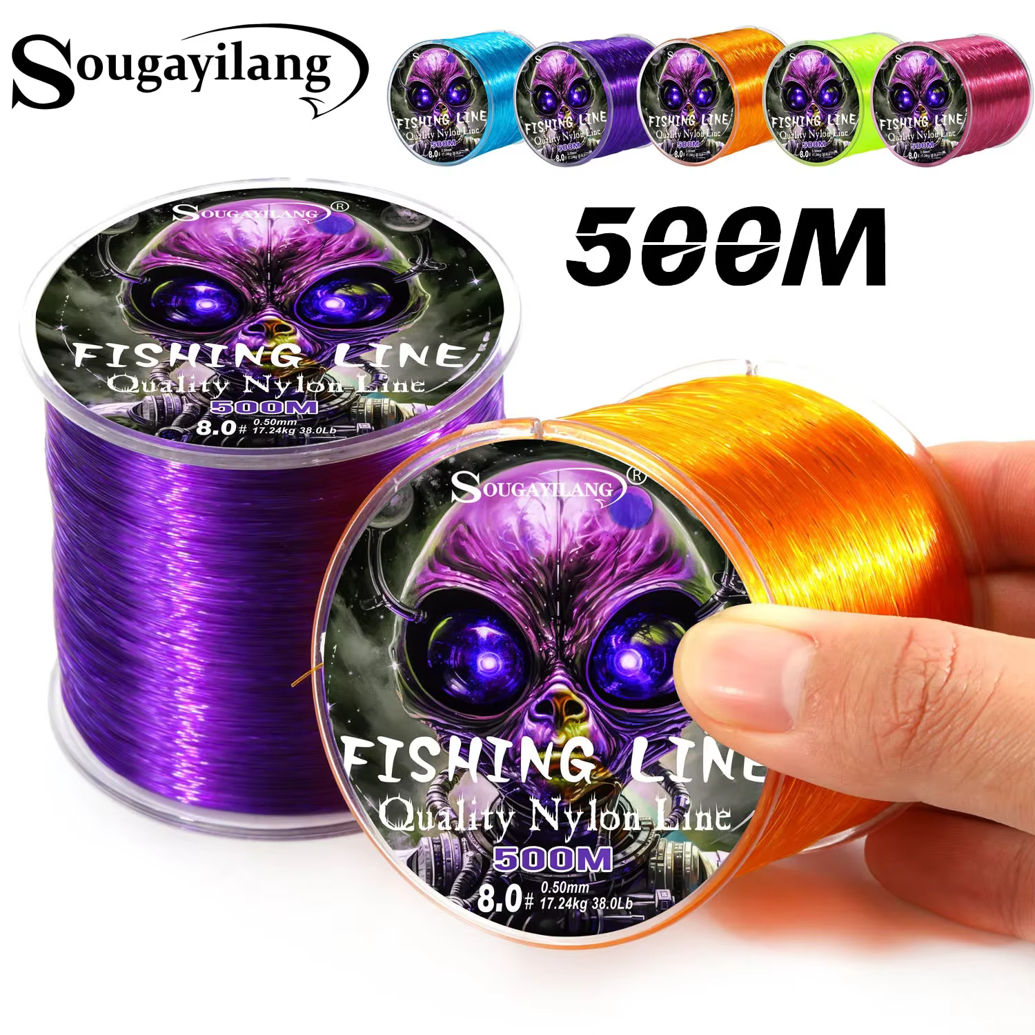 Sougayilang 500m Nylon Fishing Line Japanese Super Strong Monofilament Main Line Fishing Cord for Saltwater/Freshwater Fishing