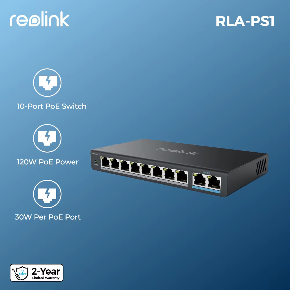 Reolink PoE Switch with 8 PoE Ports 2 Gigabit Uplink Ports 120W Ethernet Switch PoE Injector Power Supply for PoE IP Cameras