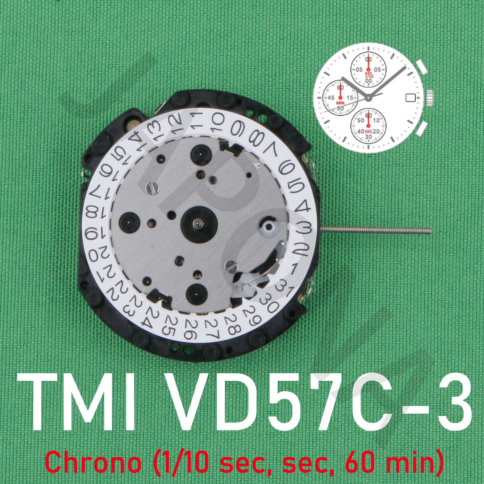 VD57 movement TMI VD57C-3 movement japan movement  quartz movement data at 3o'c Standard Chronograph Movement