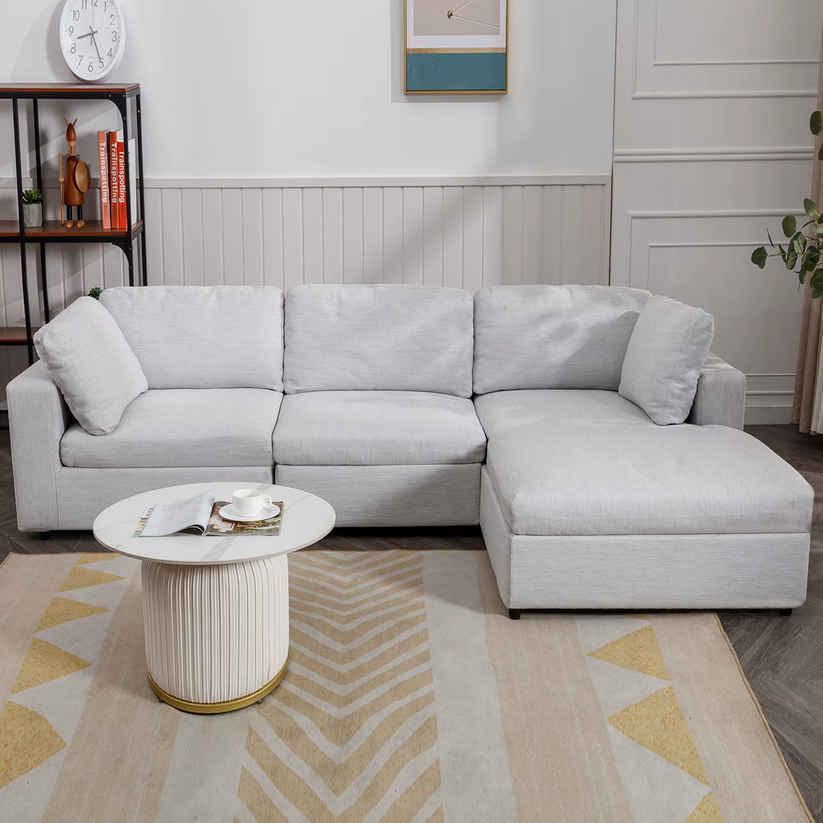 HORGAEO 107" Right Chaise L Shaped Sectional Sofa with 2 Free Cushions