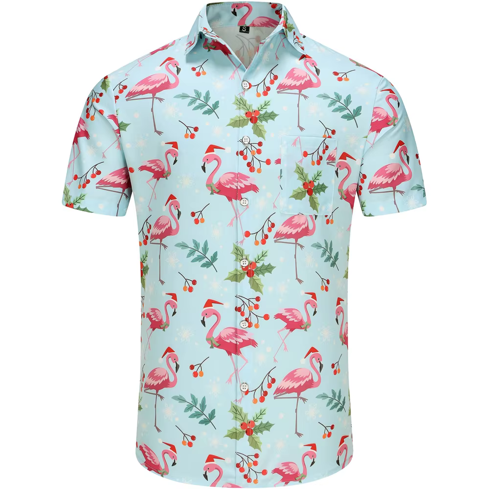 KYKU Hawaiian Shirts for Men Santa Claus Party Casual Button Down Short Sleeve Shirt with Pocket