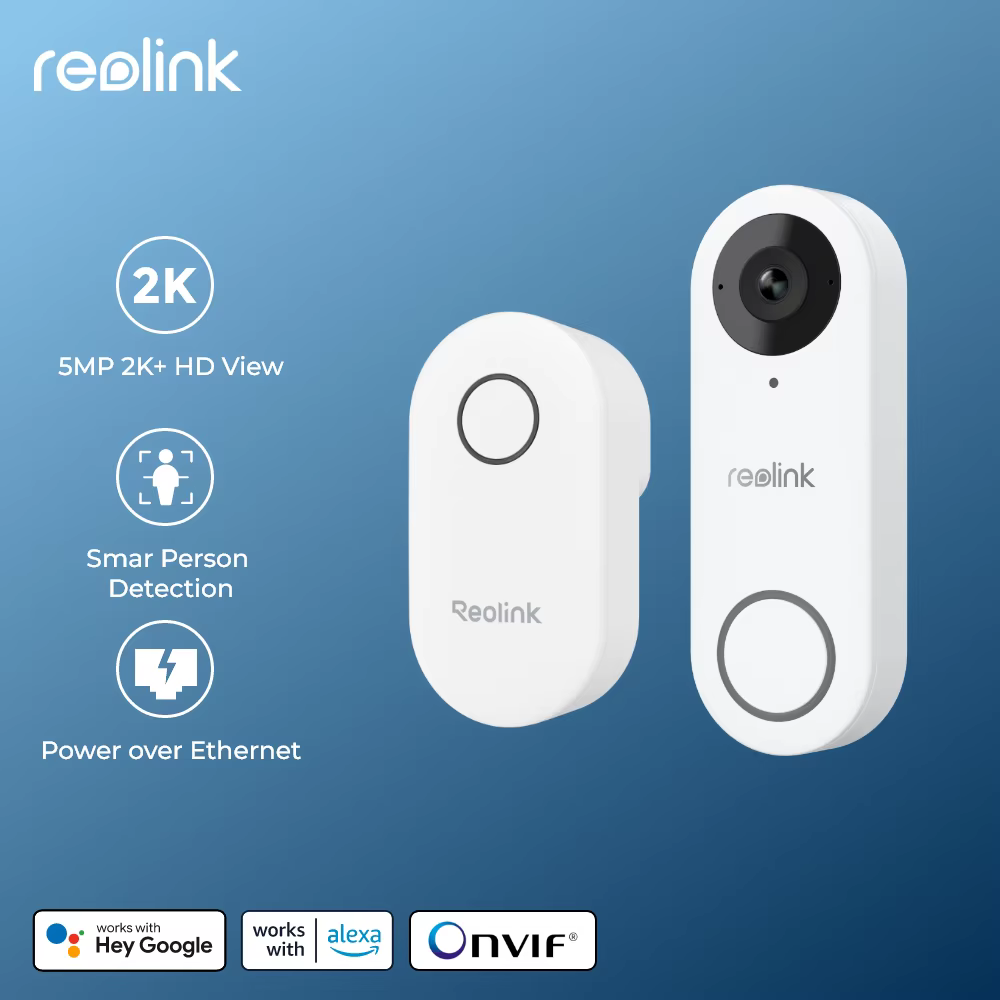 Reolink Smart 2K+ PoE Video Doorbell Wired Video Intercom with Chime Human Detection 2-Way Audio Door Bell Support Alexa Google