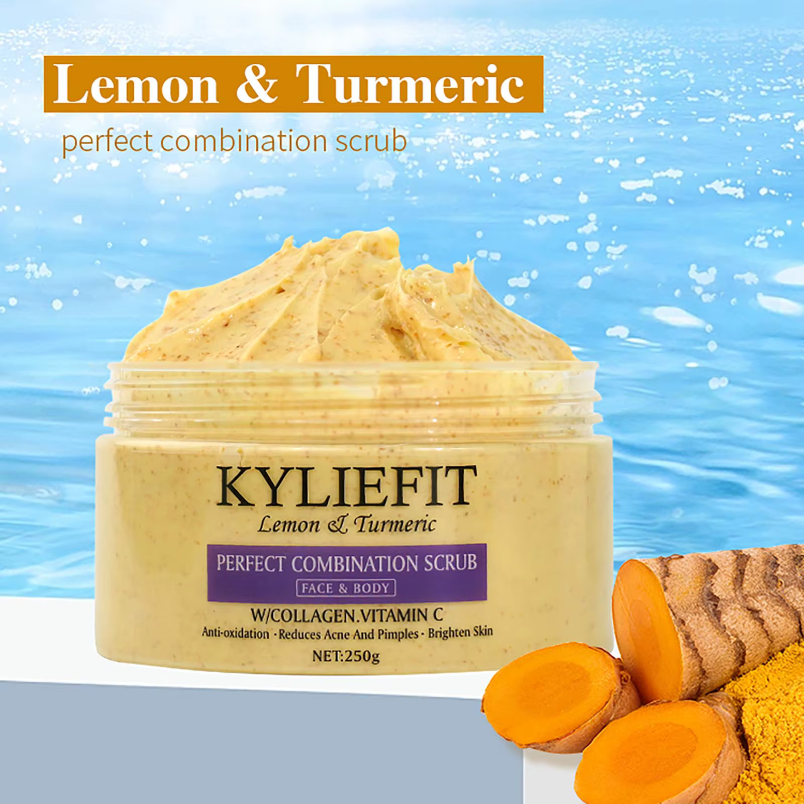 KYLIEFIT Face & Body Scrub, Increase Skin Radiant, Clean, Smooth, Soft Skin, Improve Dark Spots With Turmeric, For All Skin Type