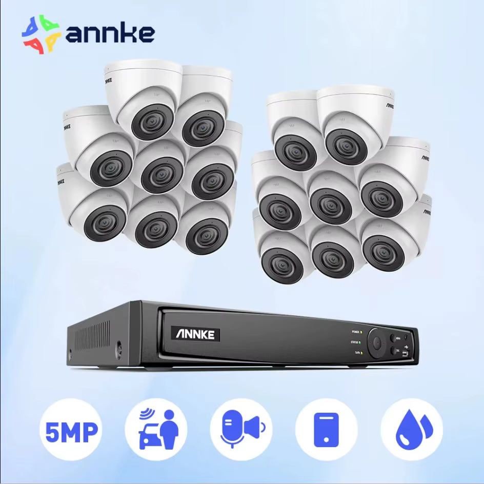 ANNKE 16CH FHD 5MP POE Video Security System H.265+ 8MP NVR With 16X 5MP Weatherproof Surveillance POE Cameras With Audio Record