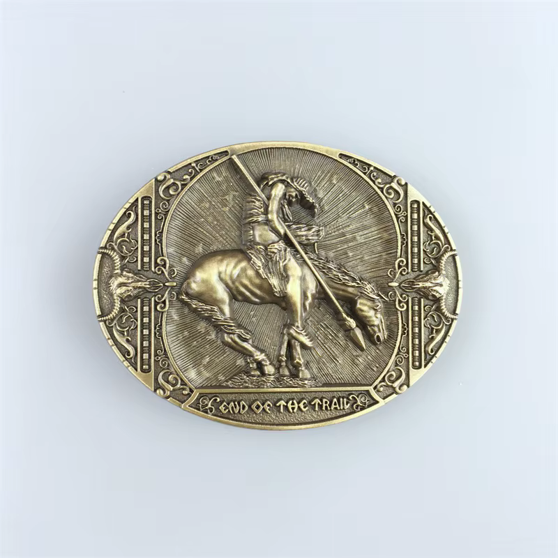 Antique Brushed Bronze Plated End Of The Trail Western Oval Belt Buckle also Stock in US BUCKLE-WT113AB
