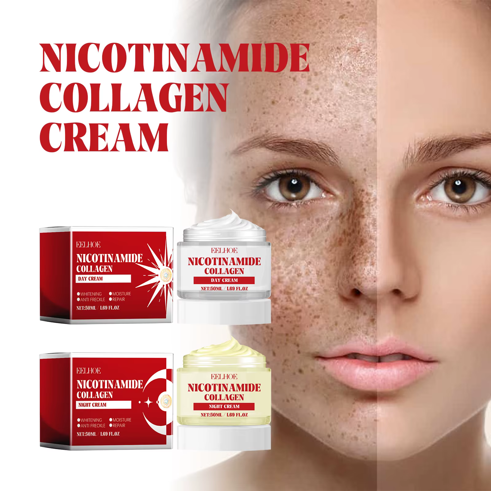 Nicotinamide Whitening Cream Day & Night Face Cream Hyaluronic Acid Moisturize & Firm Fade Dark Spots & Fine Lines Facial Care