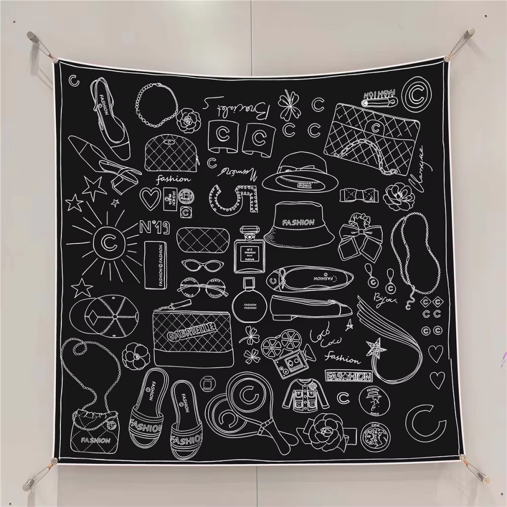 Silk Scarf Women Fashion Printed Square Scarves Head Echarpes Silk Foulards Femme Wraps Beach Shawls Bandana Lady Hijabs 90CM