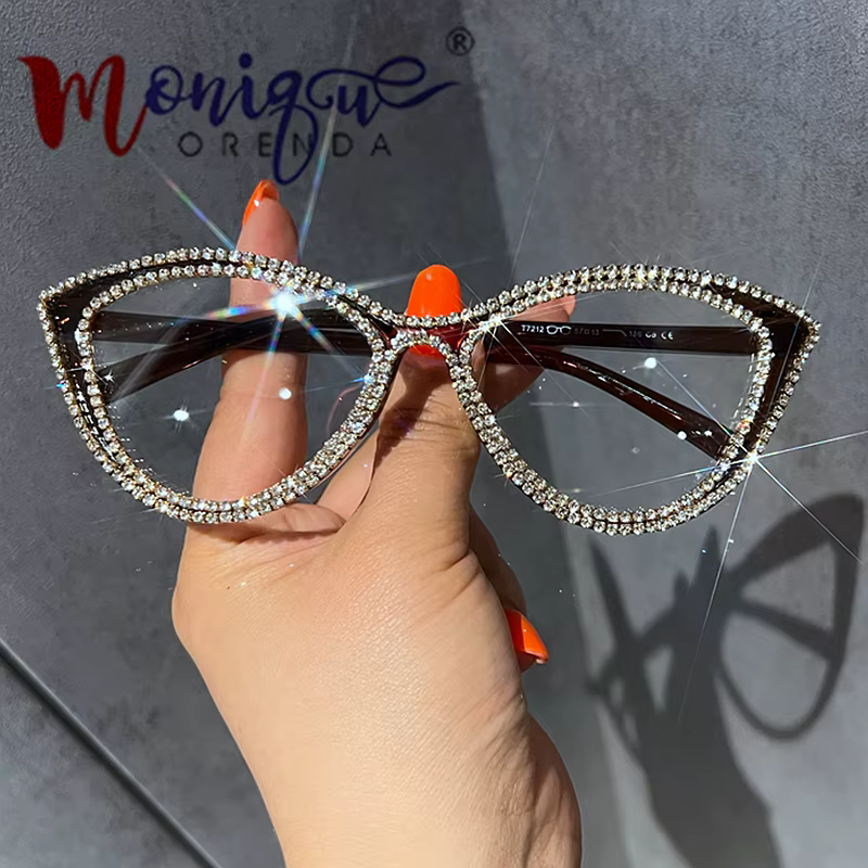 Light Cat eye Glasses Women Luxury Rhinestone Bling optical lenses for women Vintage anti Blue Light glasses Girls Eyewear