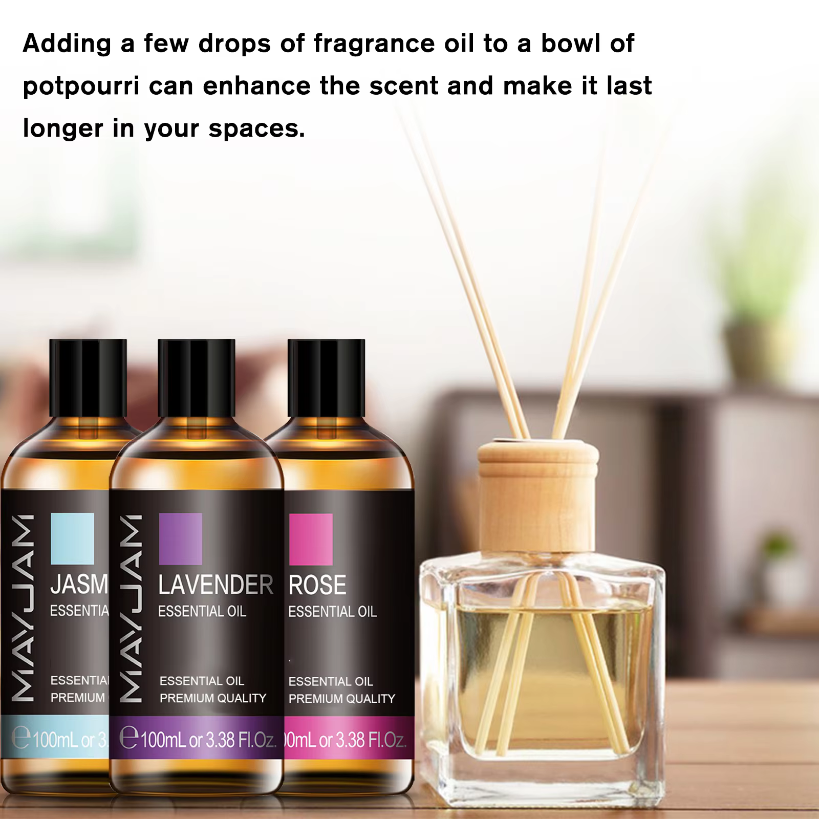 MAYJAM 100ml Pure Essential Oils For Air Freshener Lavender Mint Lemon Vanilla Jasmine Tea Tree Aromatic Diffuser Oil