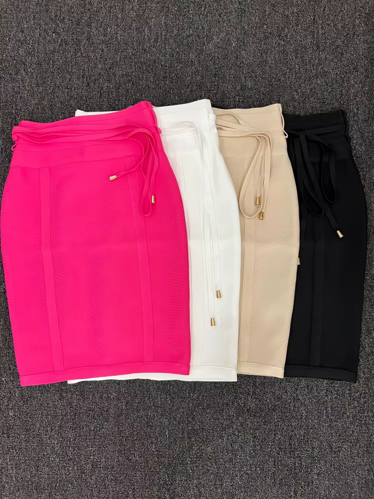4 Colors Women Hot Pink Black White Bodycon Bandage Skirt Designer High Street Party Club Pencil Skirt 55cm
