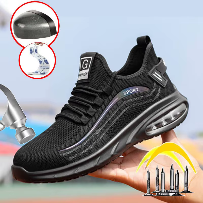 Air Cushion Safety Shoes for Men Anti Smashing Anti Piercing Anti Slip Work Shoes Summer Workwear Shock-absorbing Sneakers
