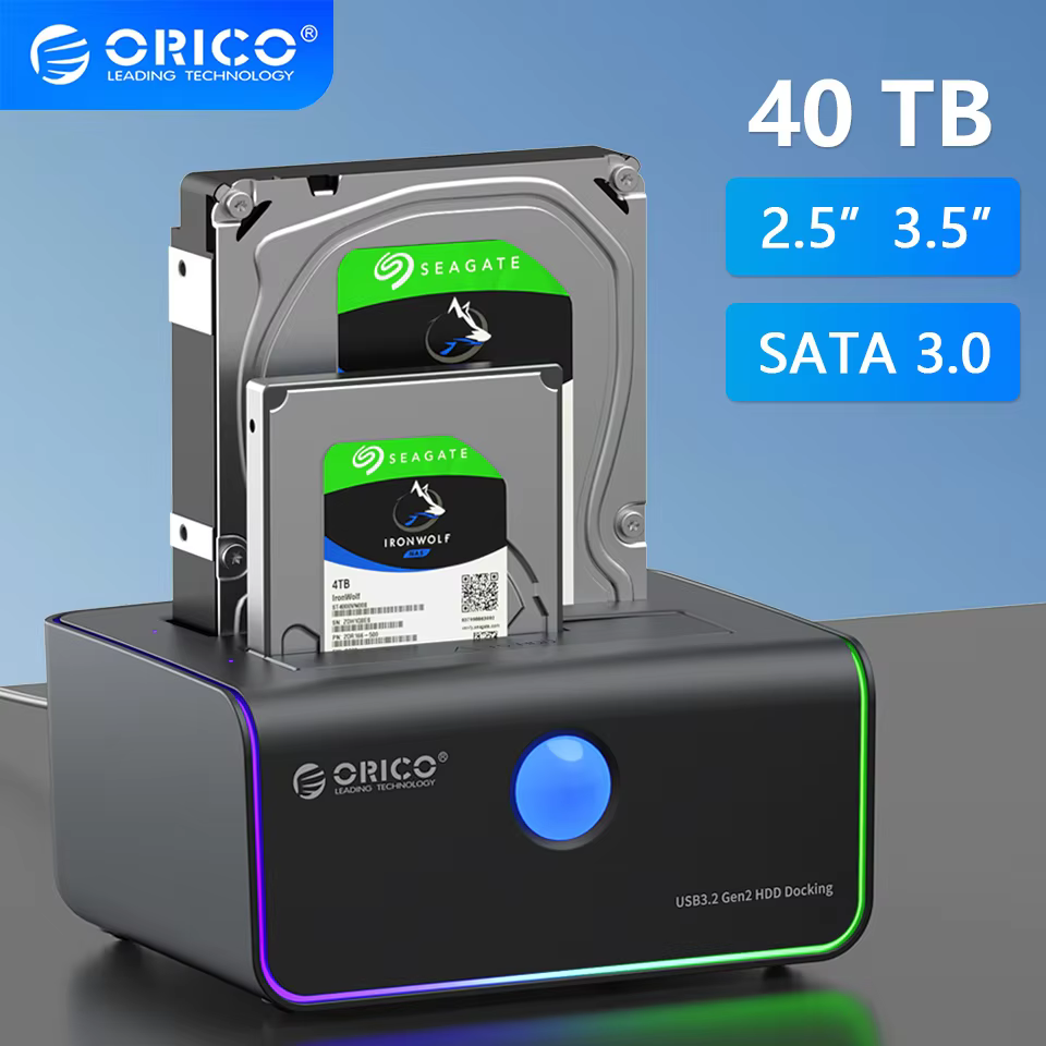 ORICO 2.5" 3.5" SATA Hard Drive Docking Station 2 Bay Offline Clone for 2.5/3.5 inch HDD SSD USB C 3.0 Dual Disk HD House Box PC