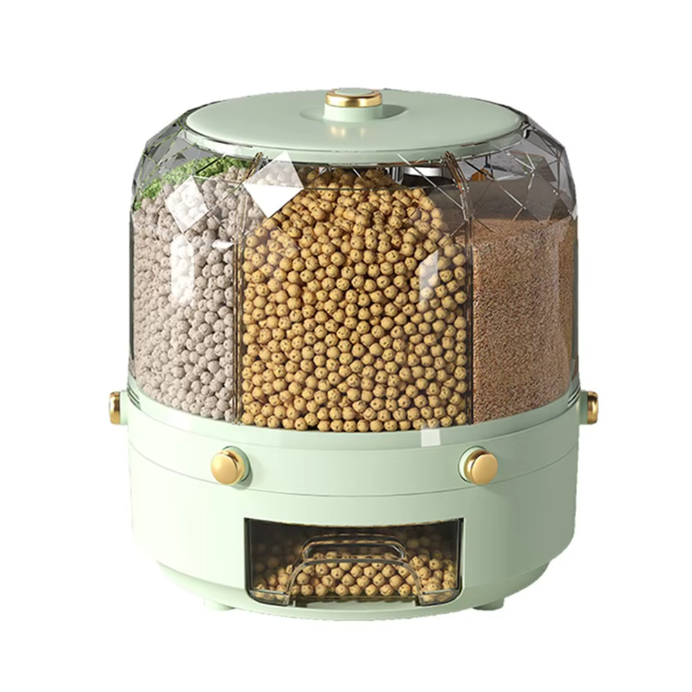 Grain storage tins Rice tins rotating grains storage tins with adjustable rice tins without white green Gray