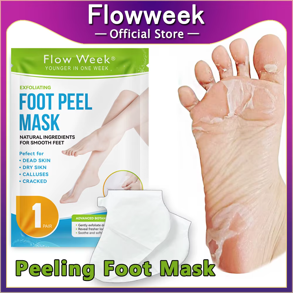 FlowWeek Foot Exfoliation Mask for dry, cracked and calloused feet is made with lactic acid extract to exfoliate the skin to gen