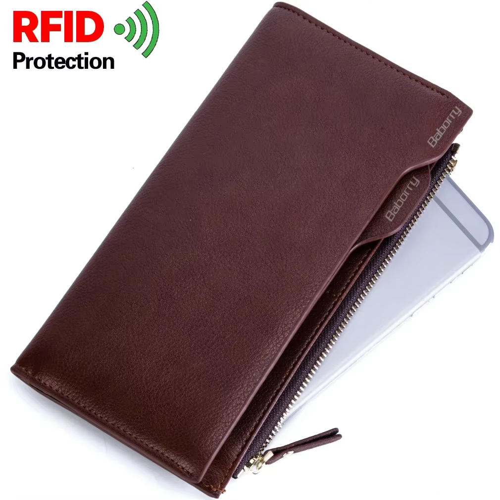 Rfid Blocking Coin Bag Zipper Men Wallets Male Money Purses Luxury Slim Men Long Wallet Theft Protect Dollar Price Men Wallets