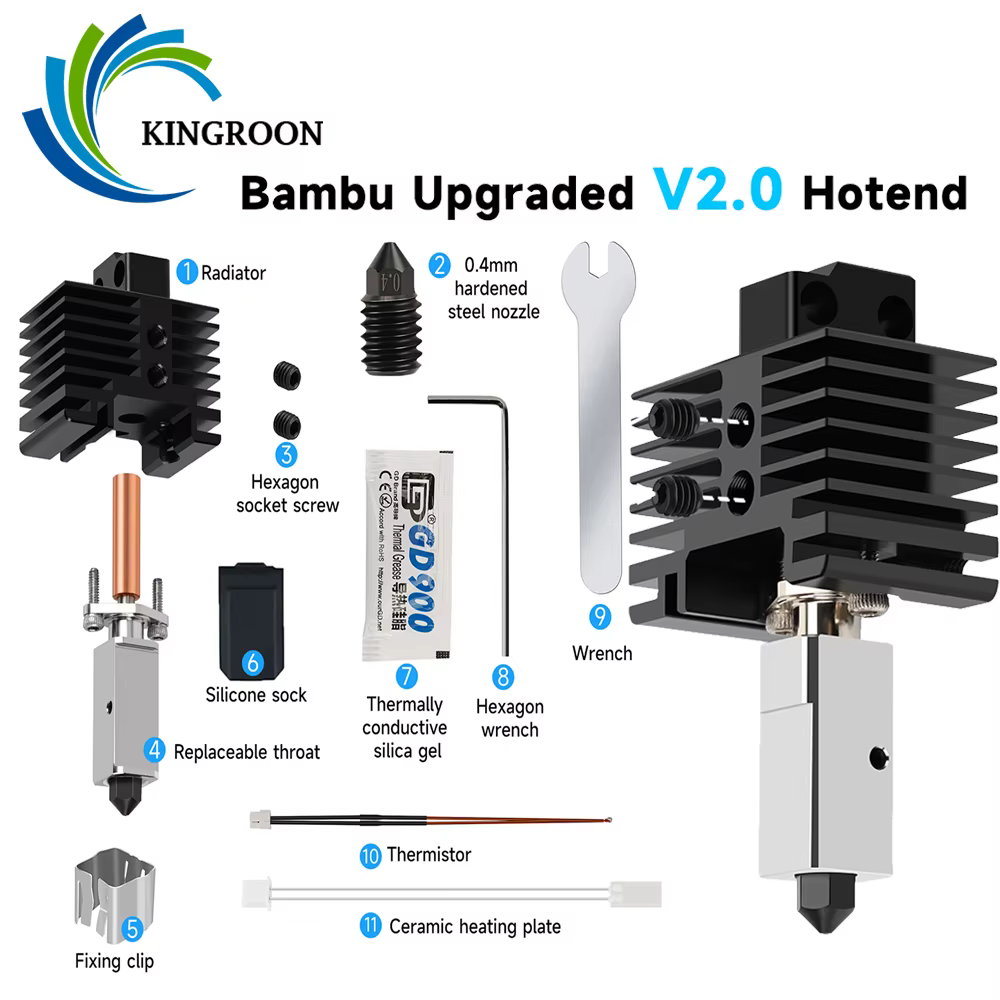 Upgrades For Bambu Lab P1P Hotend Bi Metal Throat Lab x1 Hotend Bi Nozzle P1P Thermistor Hardened Steel Nozzle For Bambu Hotend