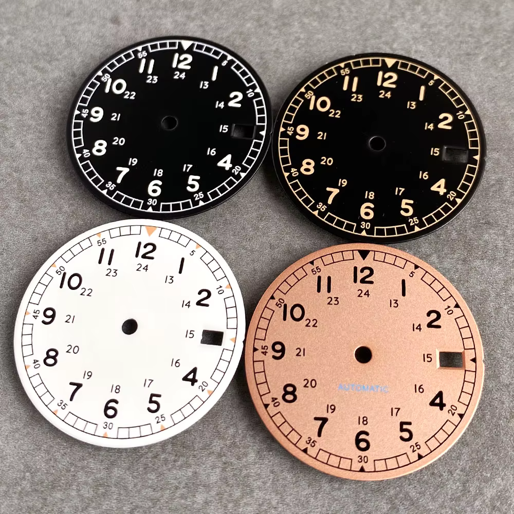Nologo 29mm Pilot Field Watch Dial Face for NH35 NH36 3.8/3 Clock Watch Mod Case Numbers Markers Vintage Black Hand SKX Mod