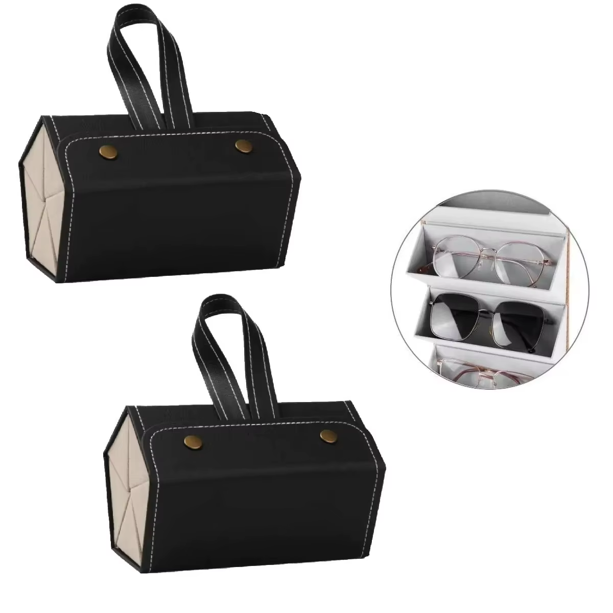 2 Door Glasses 5 Partitions Folding Travel Organizer Case