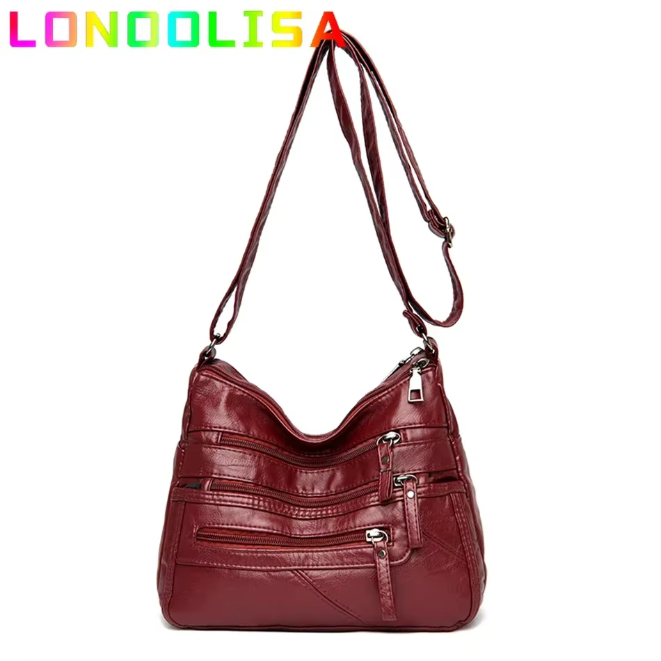 2024 Women's Soft Leather Shoulder Bags Multi-Layer Pockets Messenger Crossbody Bag Luxury Designer Female Handbags and Purses