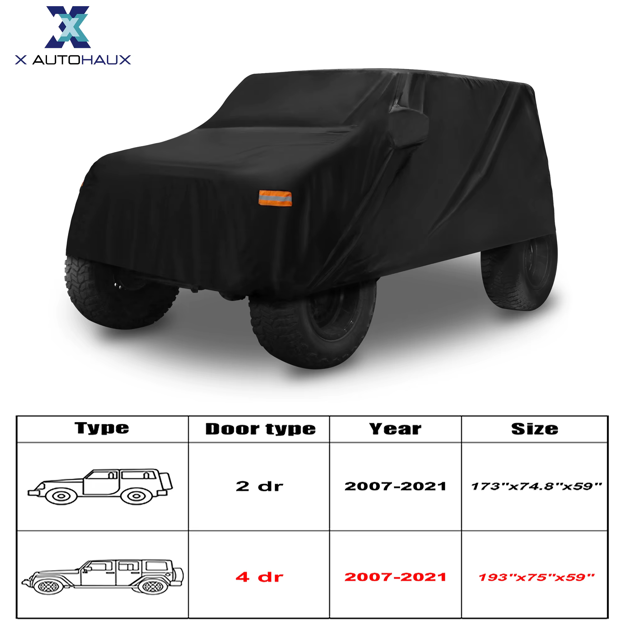 X Autohaux Car Cover for Jeep Wrangler JK JL 2/4 Door 2007-2021 Outdoor Waterproof SUV Auto Cover for Jeep Accessories Tools