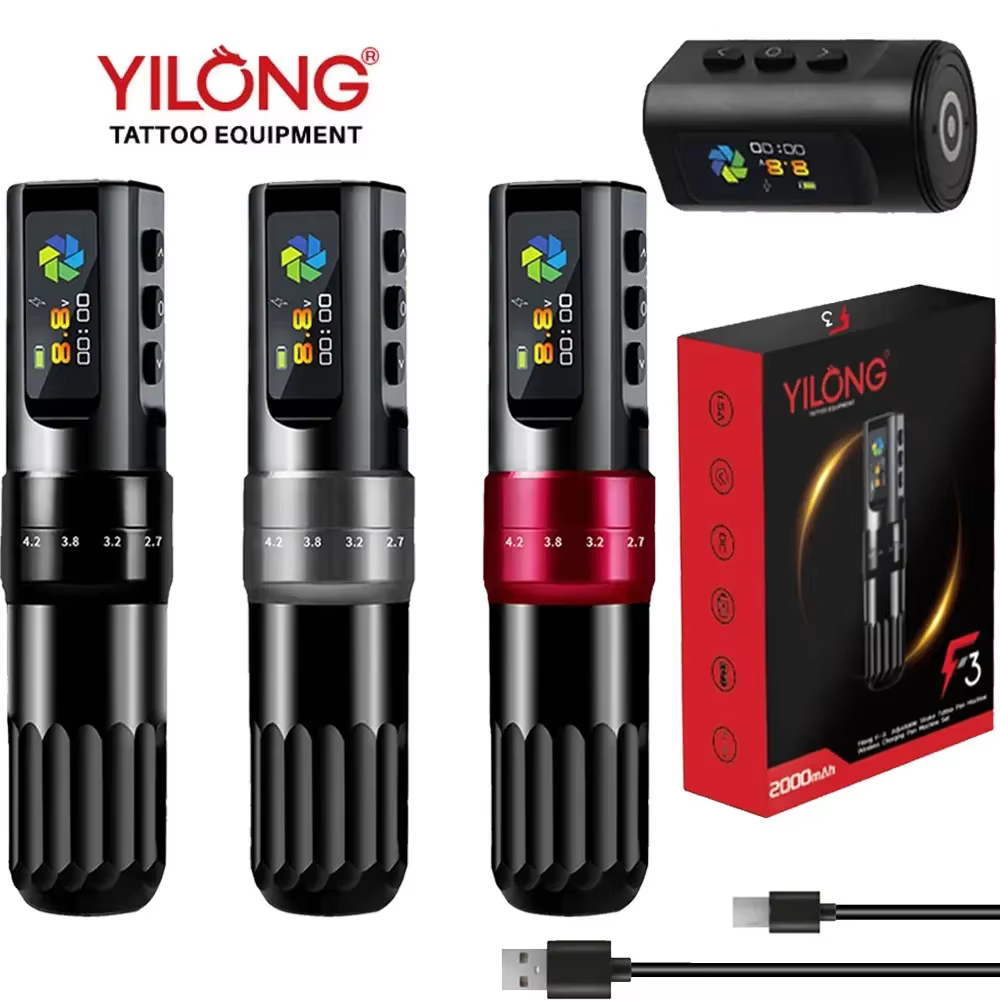 Wireless Tattoo Machine Adjustable 2.3MM-4.5MM Stroke OLED Display Tattoo Pen With 2000Mah Battery Hollow Cup Motor Tattoo Pen
