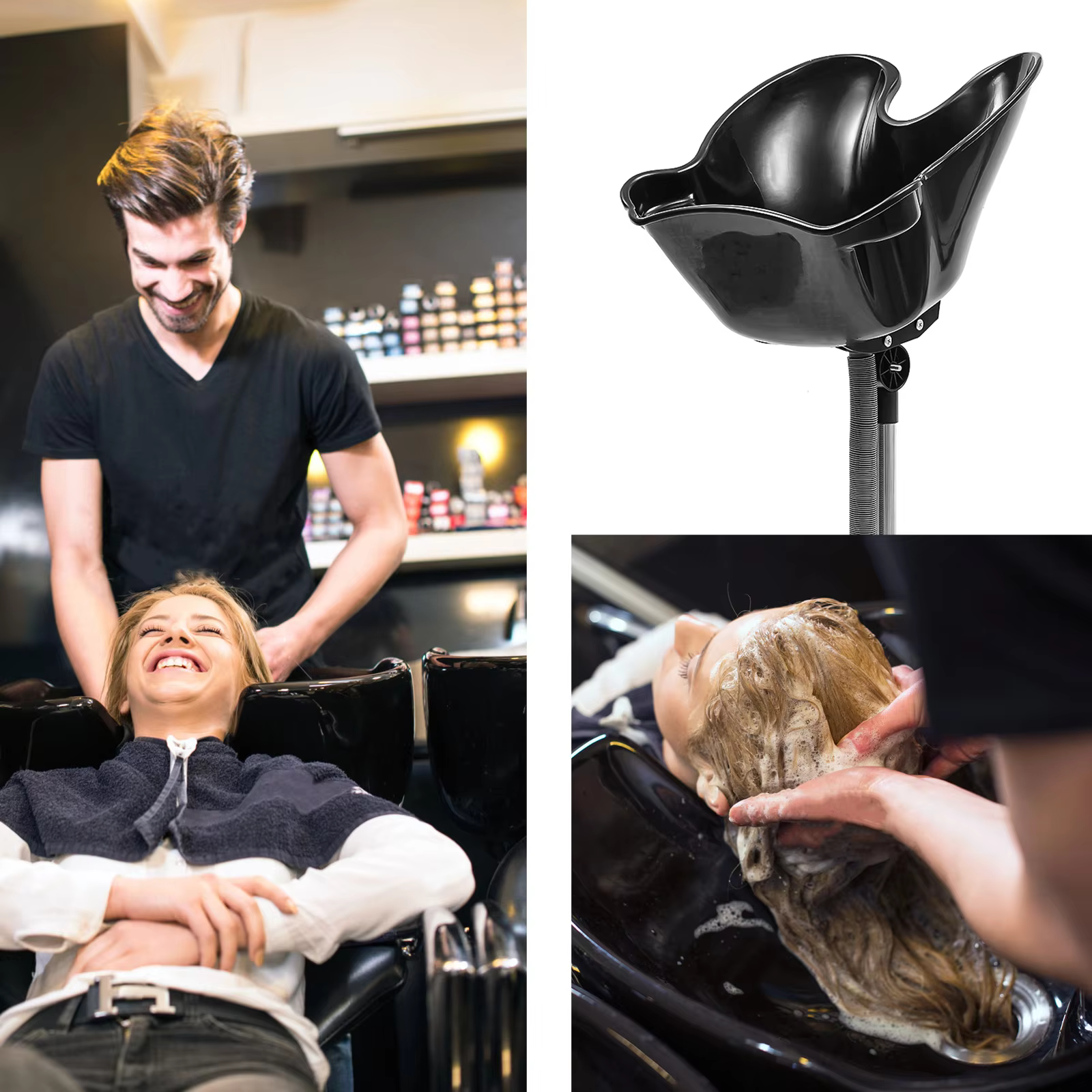 Portable Shampoo Bowl Salon Deep Shampoo Basin Sink for Washing Hair with Adjustable Height Includes Drain Hose and Bucket