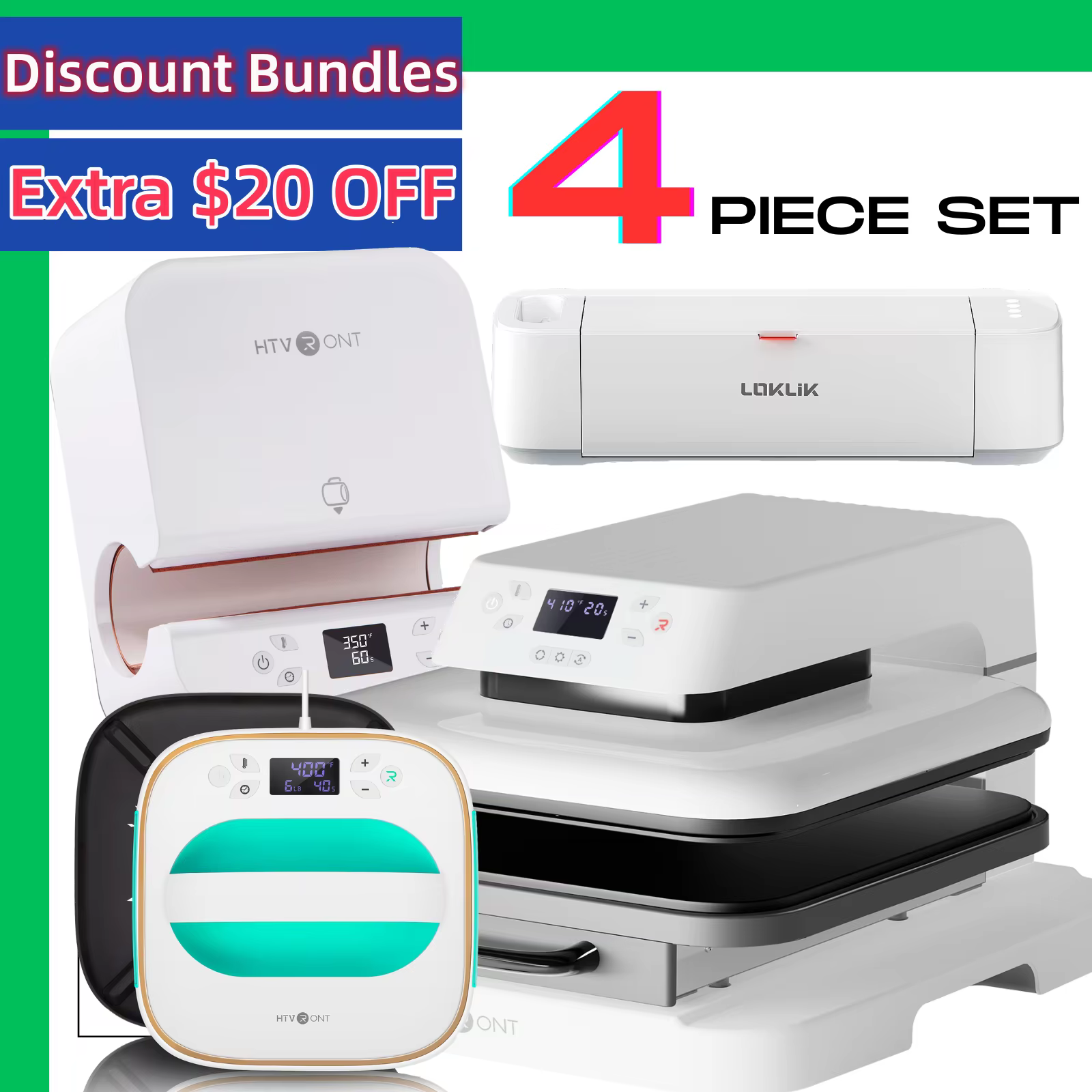 HTVRONT Auto Heat Press Machine+ Mug Tumbler Heat Press+ Square Heat Press+ Vinyl Cutter Machine for DIY Cups T-shirt +Gifts