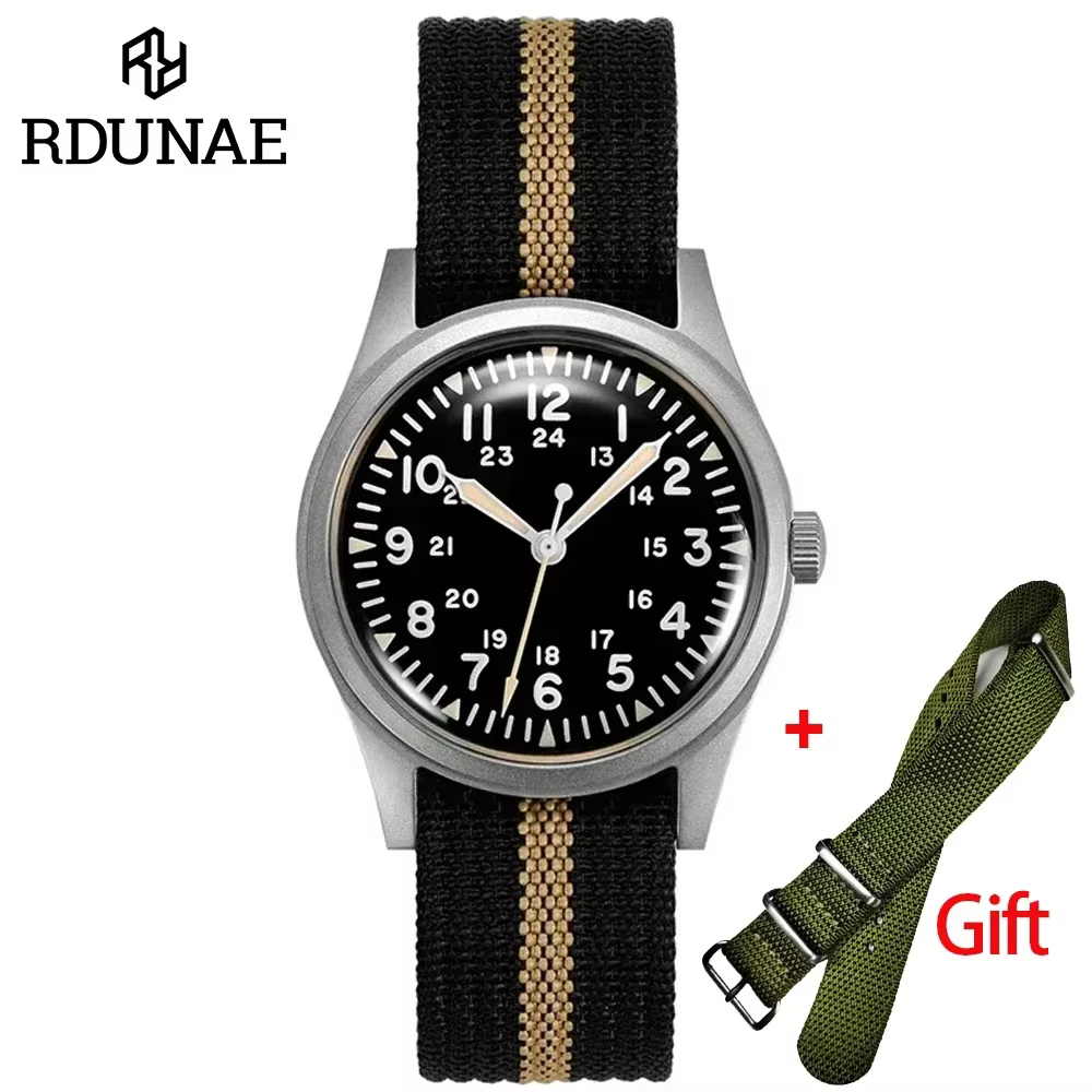 RDUNAE G10 34.5mm Retro Military Watch 316L Stainless Steel K1 Mineral Glass Luminous Personality Sports Quartz Men Pilot Watch