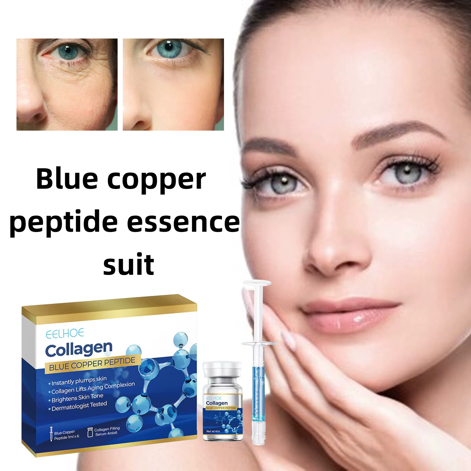 Blue copper peptide essence suit Collagen Facial Serum Smooth Fine Lines Tighten Skin Nourishing Moisturizing Facial Care Set