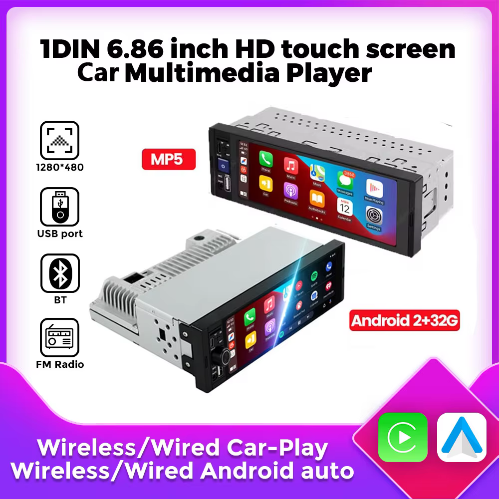 MEKEDE 6.9 inch 1Din Carplay Android Auto Universal Car Radio Multimedia MP5 Player BT Stereo Type-C USB Charging Function